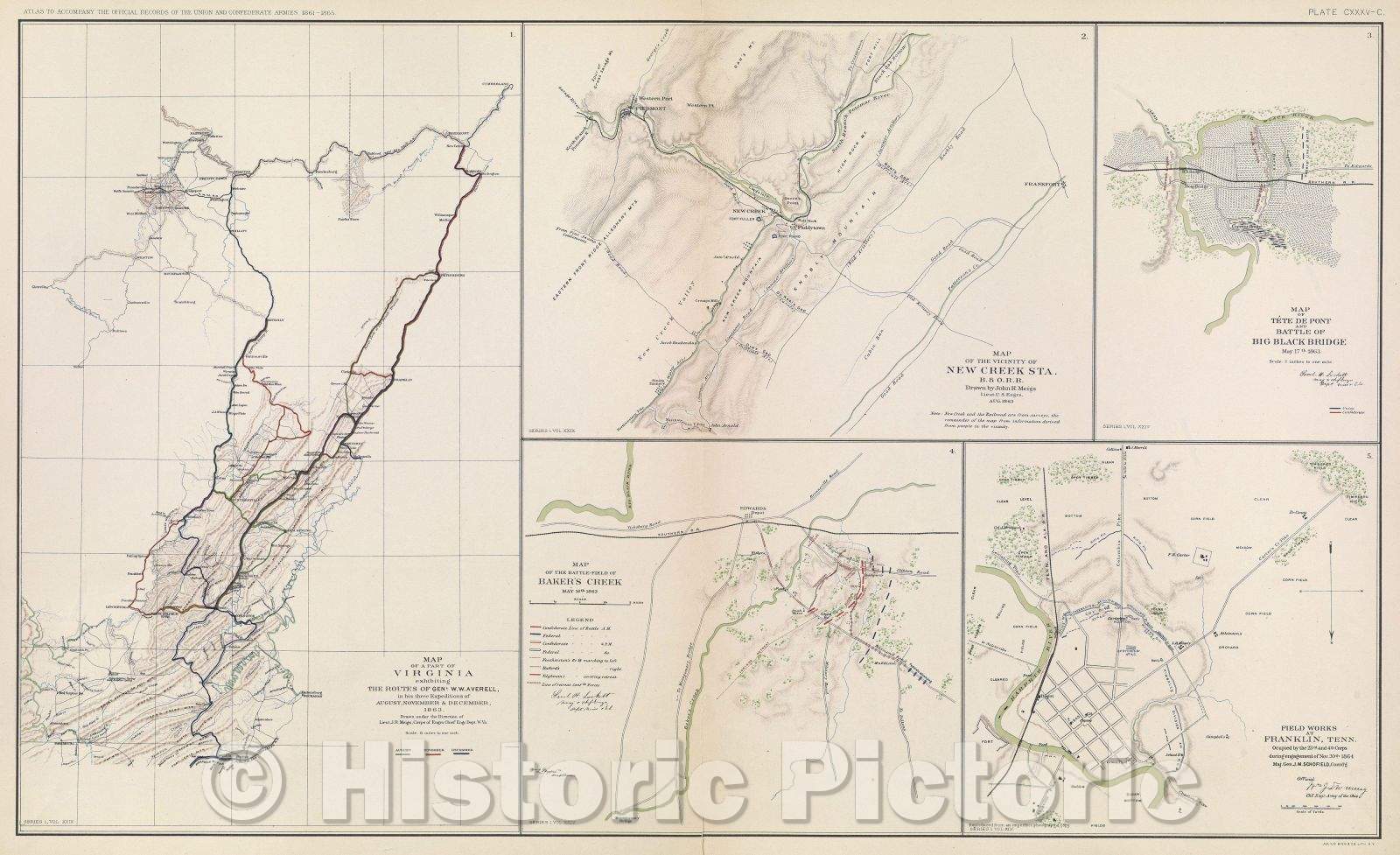 Historic Map : Atlas to accompany the Official Records of the Union and Confederate Armies 1861-1865 Plate CXXXV--C, 1891 , Vintage Wall Art