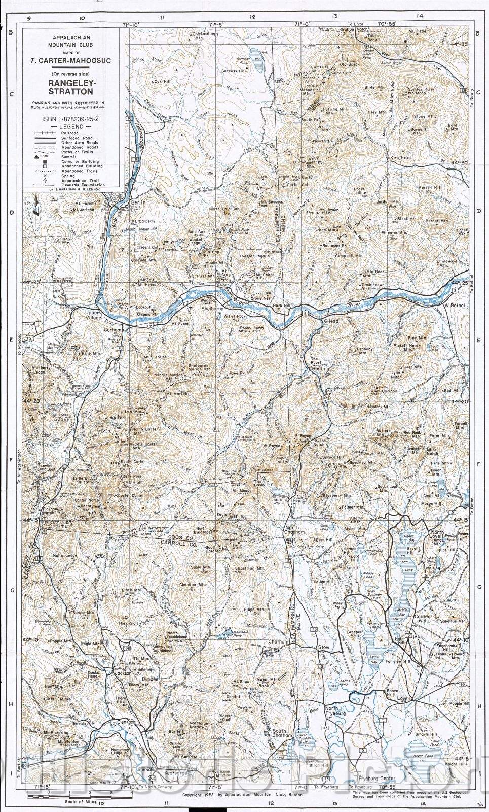 Historic Map : Appalachian Mountain Club Maps of 7. Carter-Mahoosic (On reverse side) Rangeley-Stratton, 1993 , Vintage Wall Art