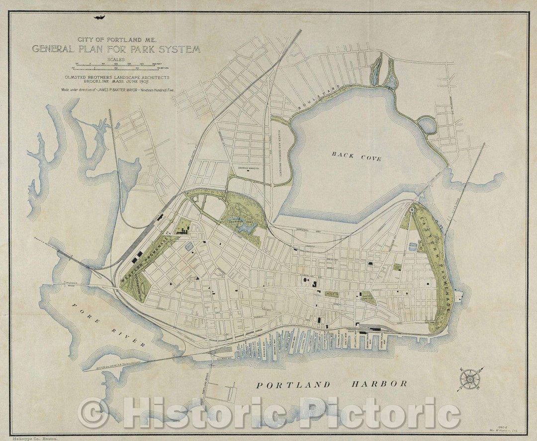Historic Map : City of Portland Me. General Plan for Park System, 1905 , Vintage Wall Art