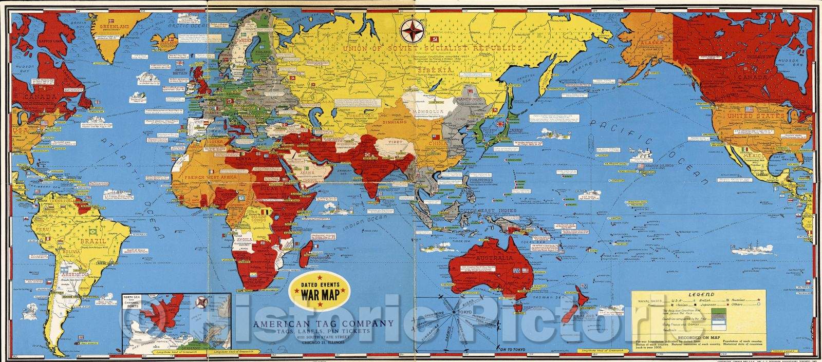 Historic Map : Dated events war map, 1943 , Vintage Wall Art