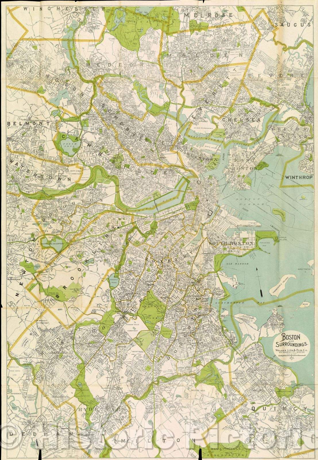 Historic Map : Boston and Surroundings, 1915 , Vintage Wall Art