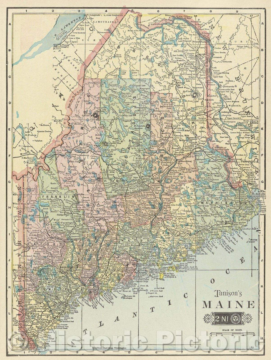 Historic Map : Tunison's Maine, 1893 , Vintage Wall Art