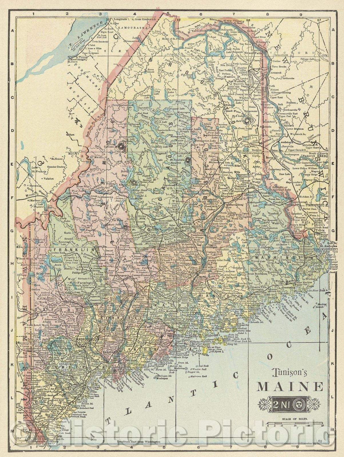 Historic Map : Tunison's Maine, 1893 , Vintage Wall Art