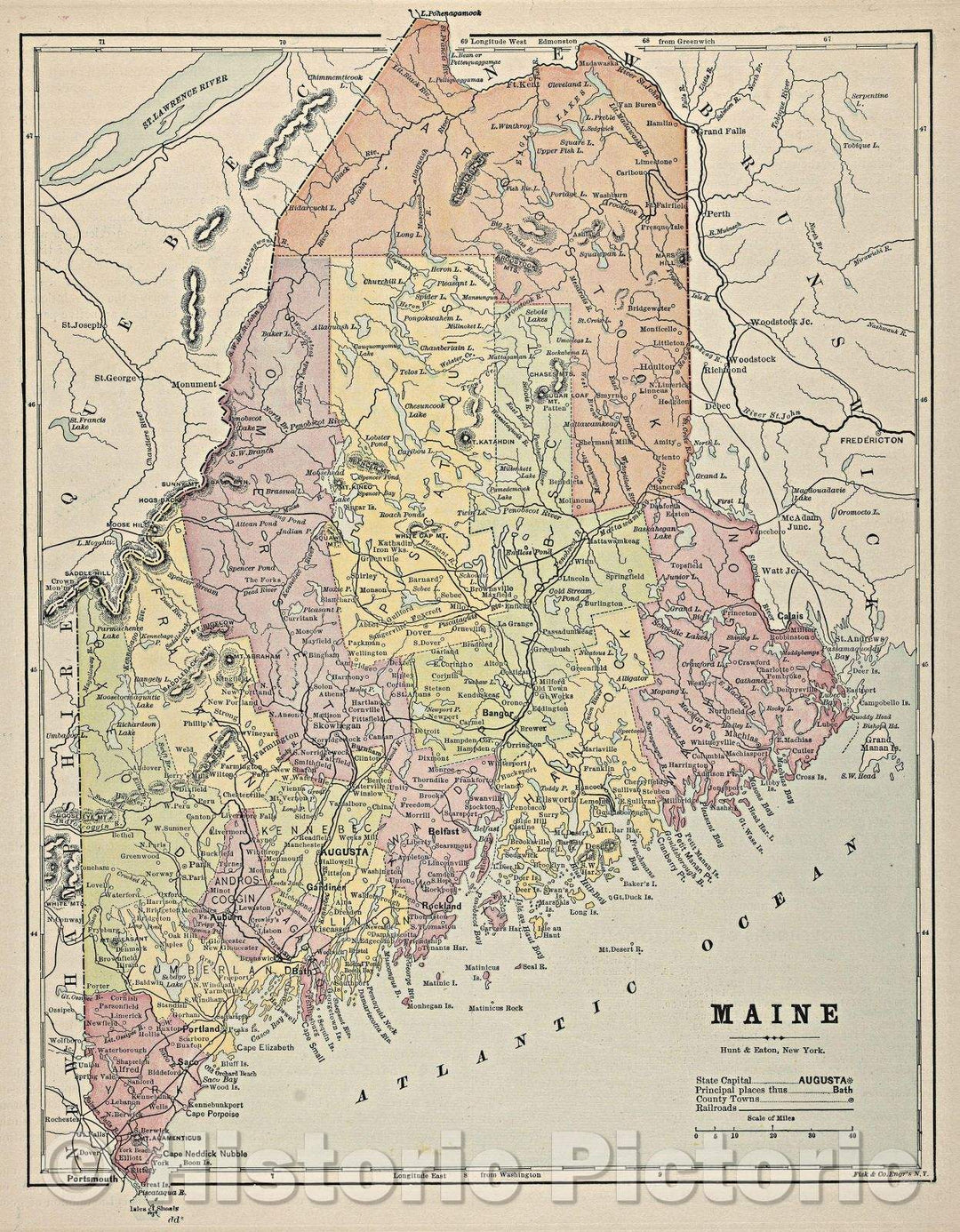 Historic Map : Maine, 1898 , Vintage Wall Art