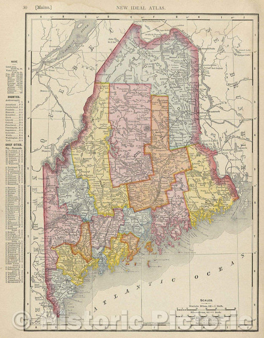 Historic Map : Rand McNally's New 11 x 14 Map of Maine., 1909 , Vintage Wall Art