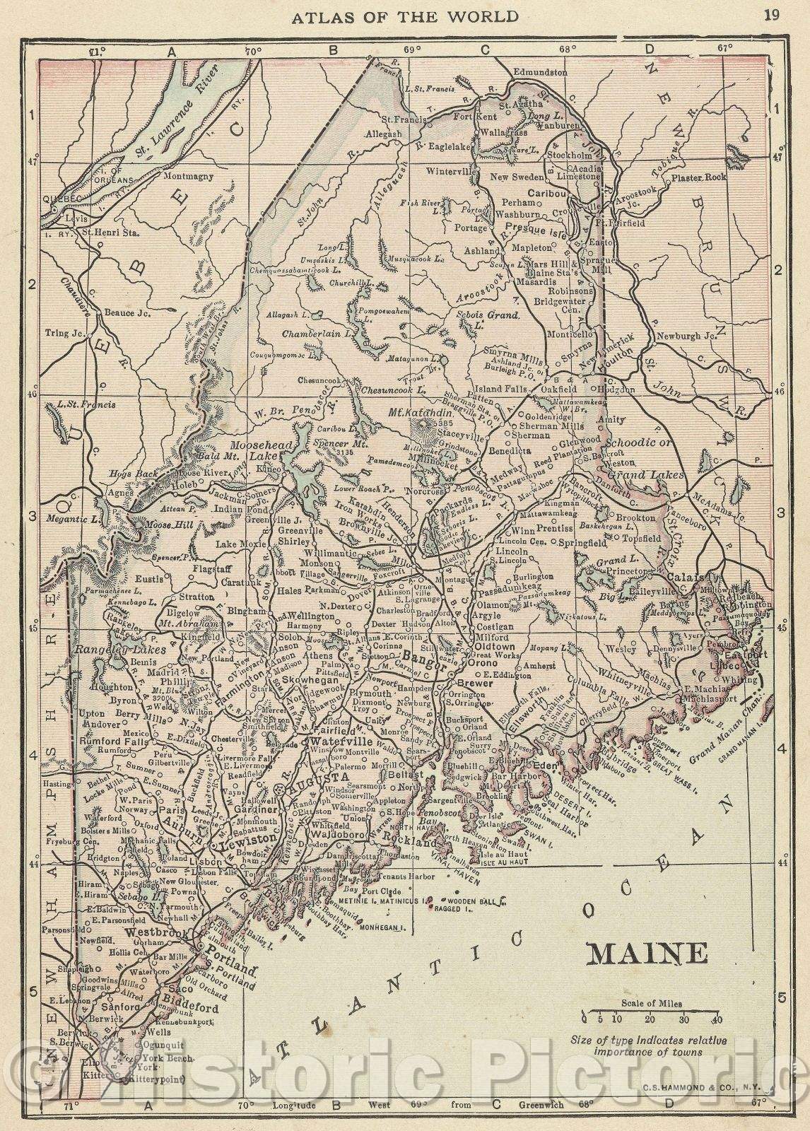 Historic Map : Maine, 1901 , Vintage Wall Art