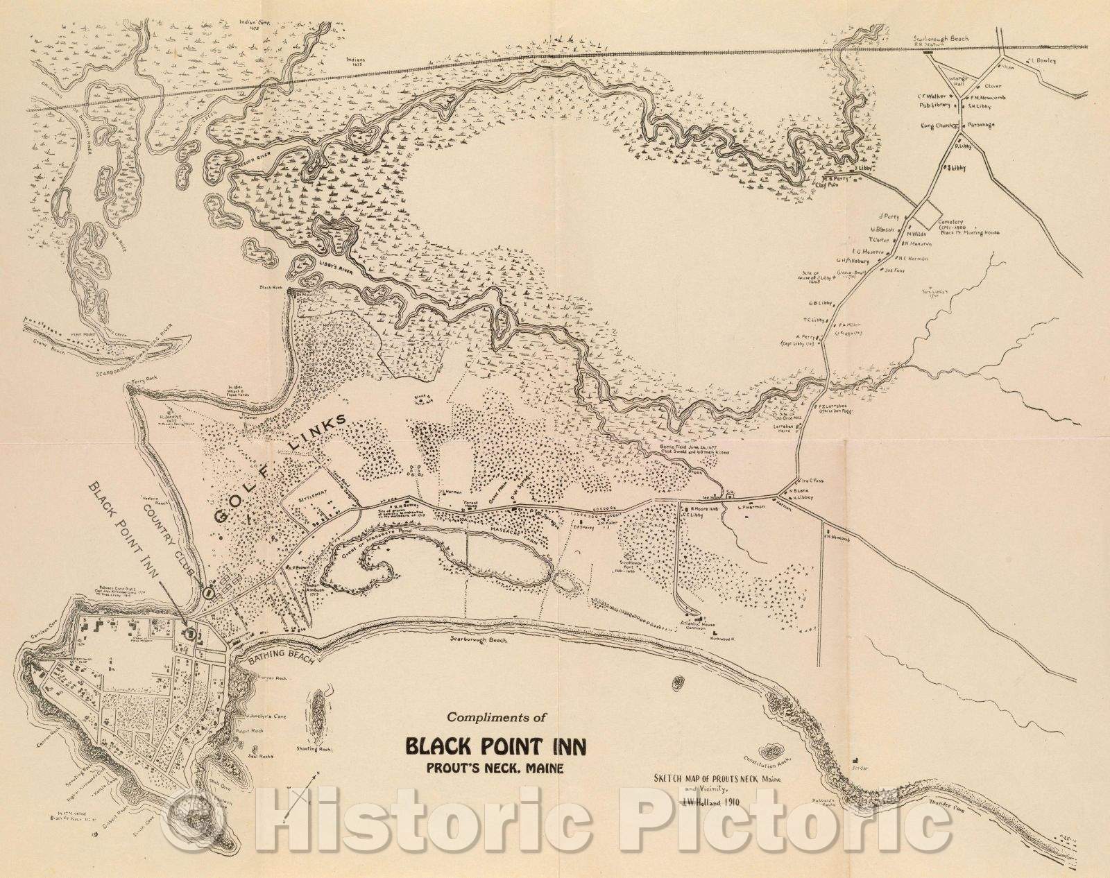 Historic Map : Sketch Map of Prout's Neck, Maine and Vicinity, 1910 , Vintage Wall Art