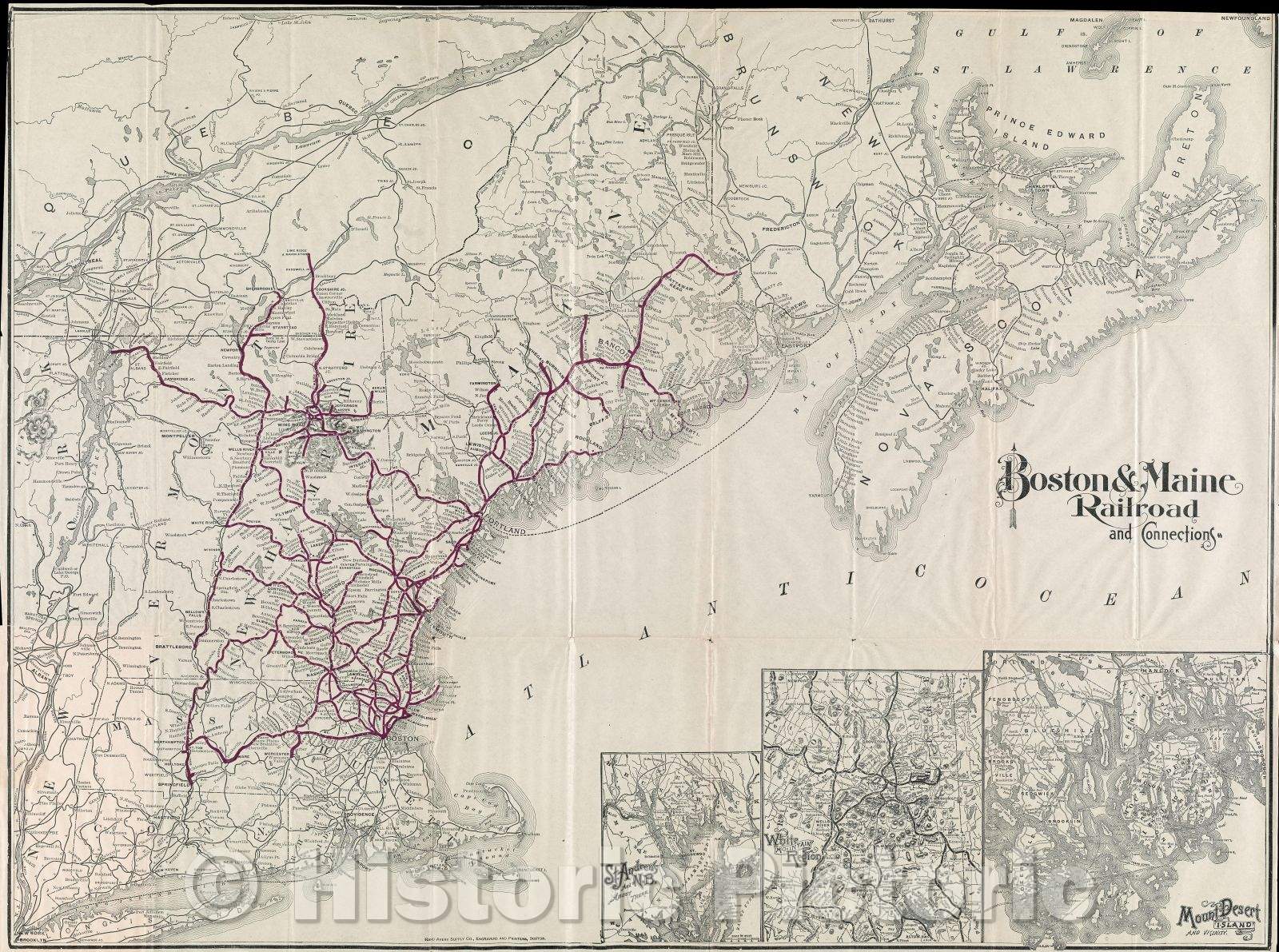 Historic Map : Boston and Maine Railroad and connections, 1900 , Vintage Wall Art