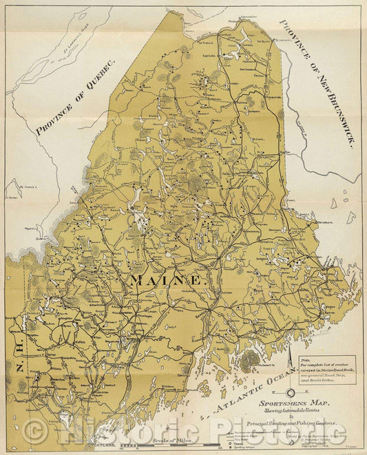 Historic Map : Sportsmens map showing automobile routes to principal hunting and fishing regions, 1916 , Vintage Wall Art