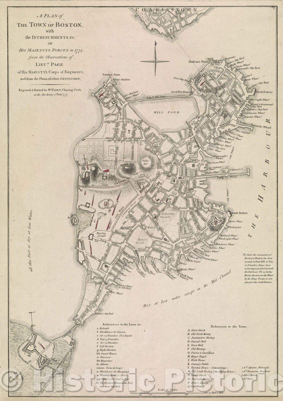Historic Map : A Plan of the Town of Boston, with the Intrenchments andc. of His Majestys Forces, 1777 , Vintage Wall Art