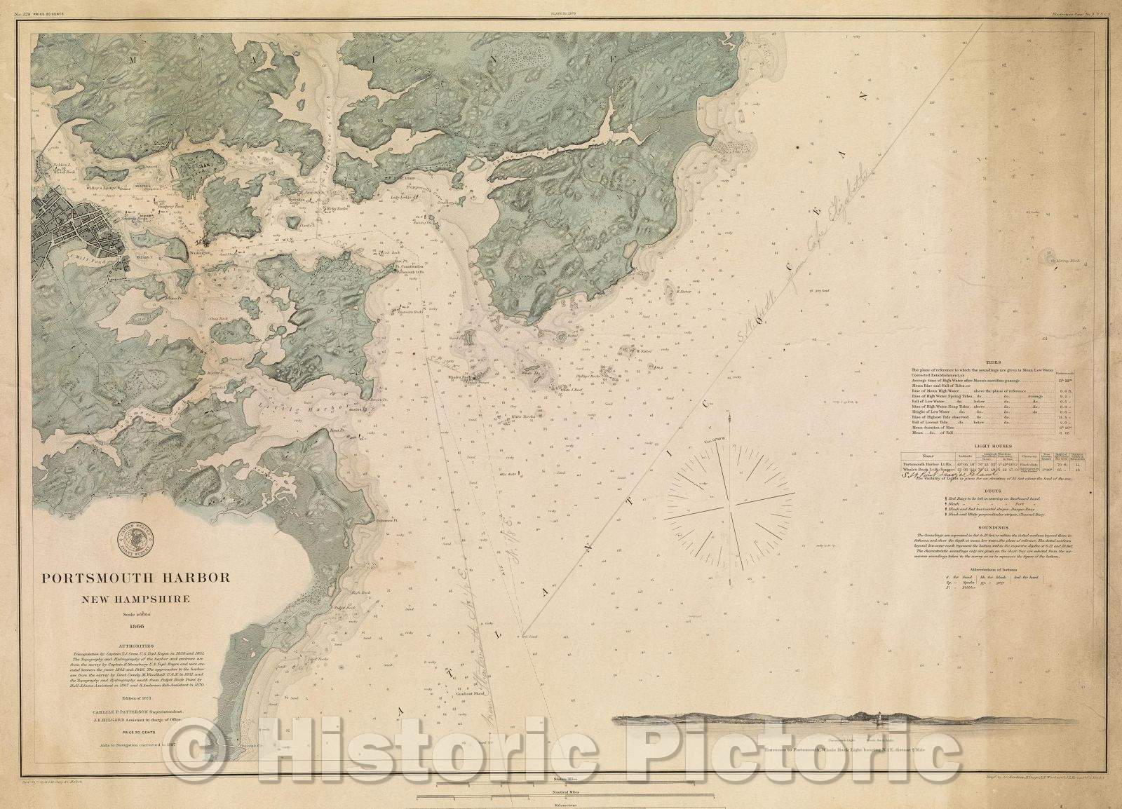 Historic Map : Portsmouth Harbor, New Hampshire., 1887 , Vintage Wall Art