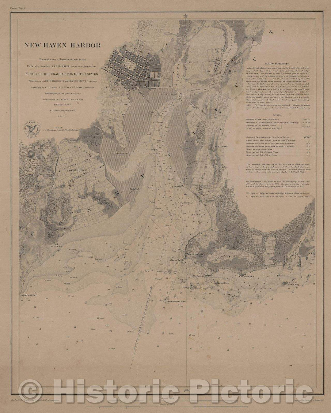 Historic Map : New Haven Harbor, 1846 , Vintage Wall Art