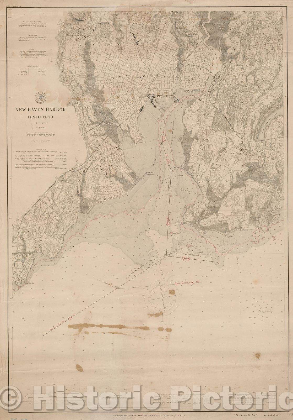 Historic Map : New Haven Harbor, Connecticut, 1898 , Vintage Wall Art