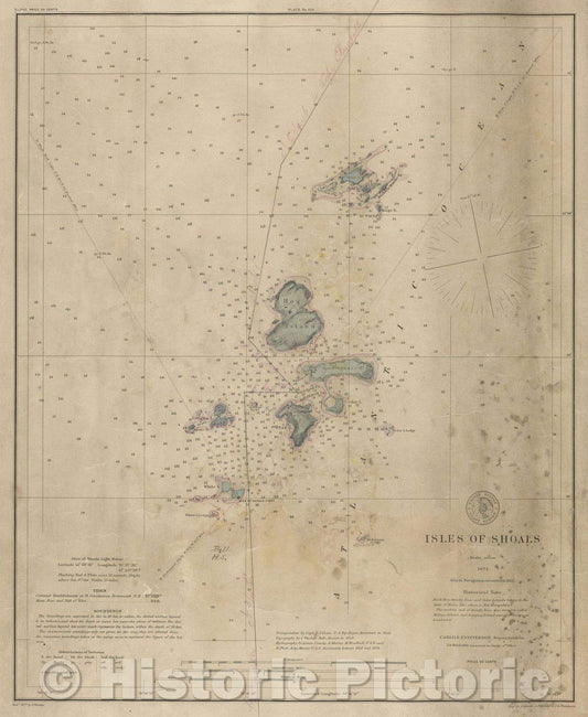 Historic Map : Isles of Shoals, 1874 , Vintage Wall Art