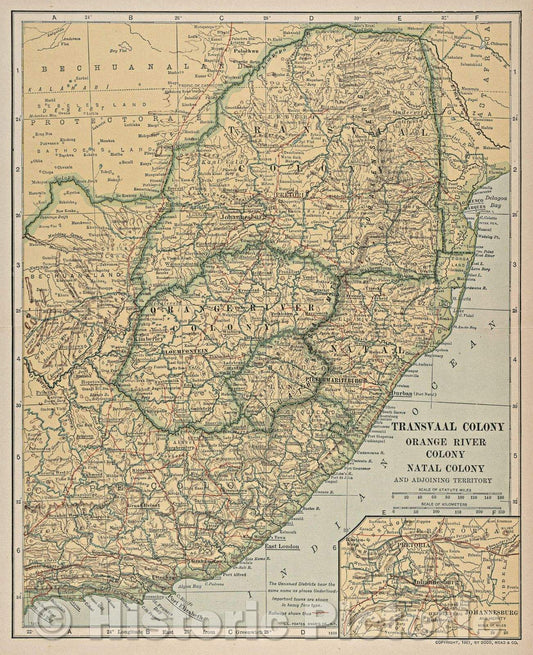 Historic Map : Transvaal Colony, Orange River Colony, Natal Colony and Adjoining Territory, 1907 , Vintage Wall Art