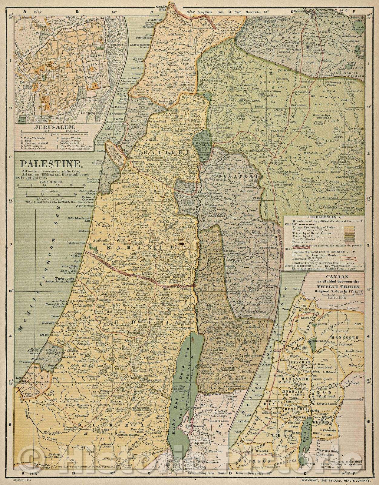 Historic Map : Palestine, 1910 , Vintage Wall Art