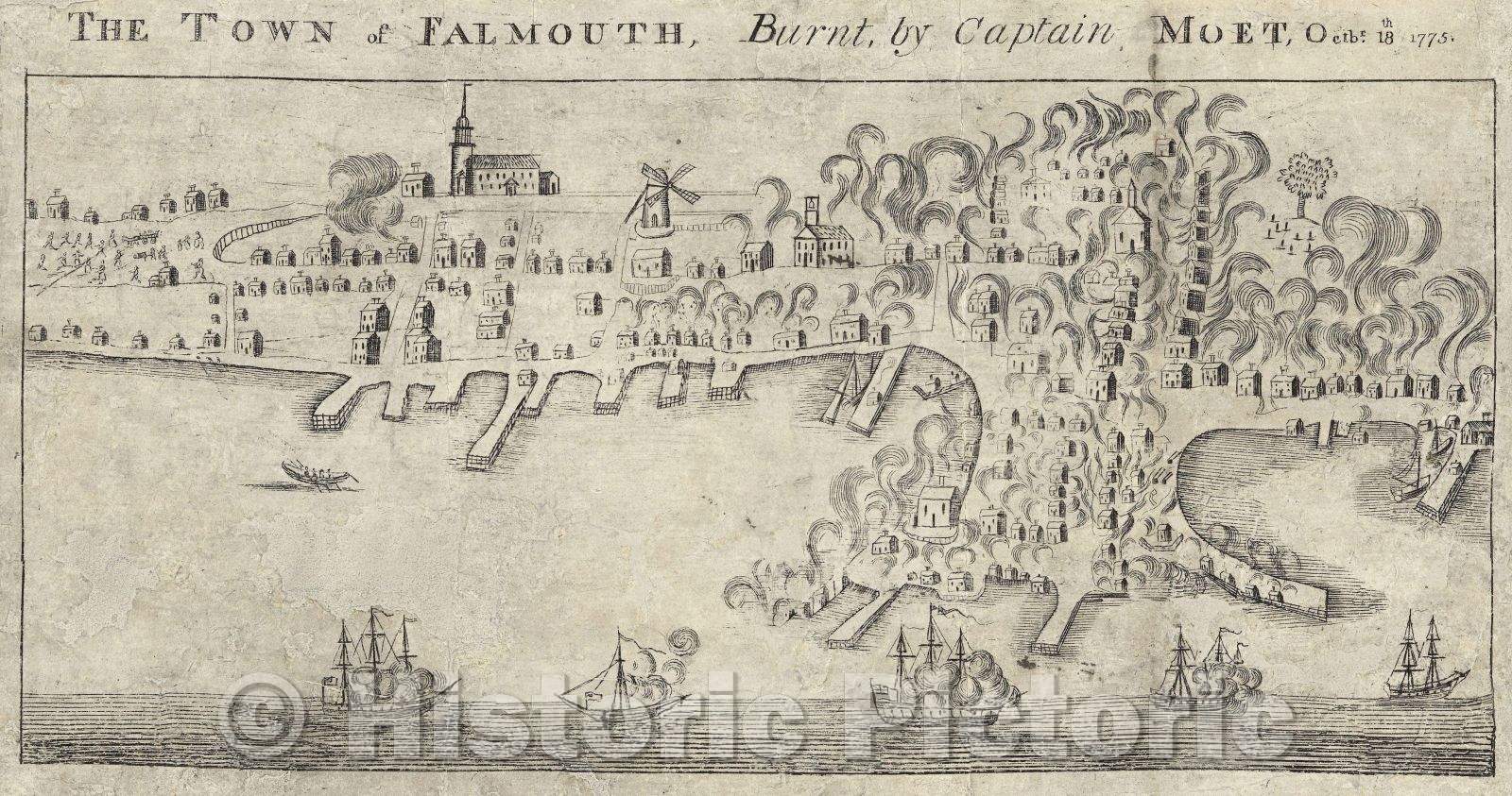 Historic Map : Town of Falmouth burnt by Captain Moet, Octbr. 18th 1775., 1782 , Vintage Wall Art