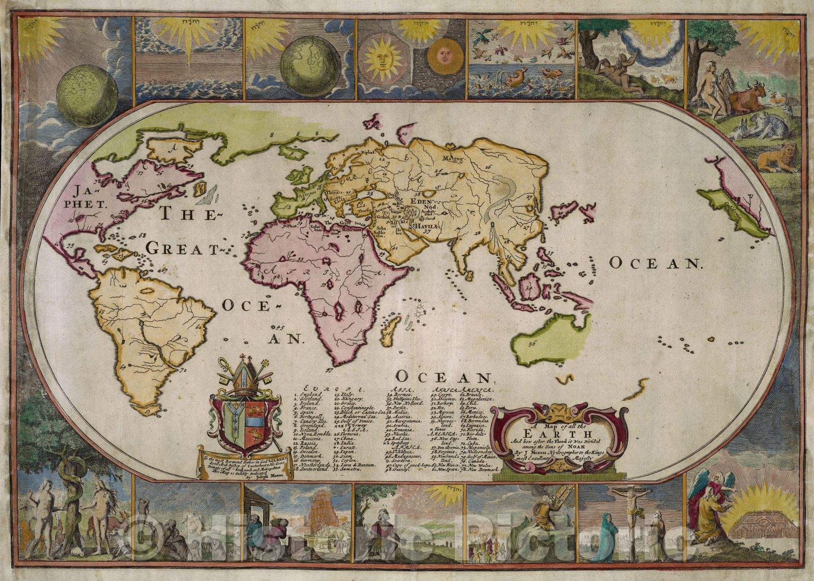 Historic Map : Map of all the earth and how after the flood it was divided among the sons of Noah., 1685 , Vintage Wall Art