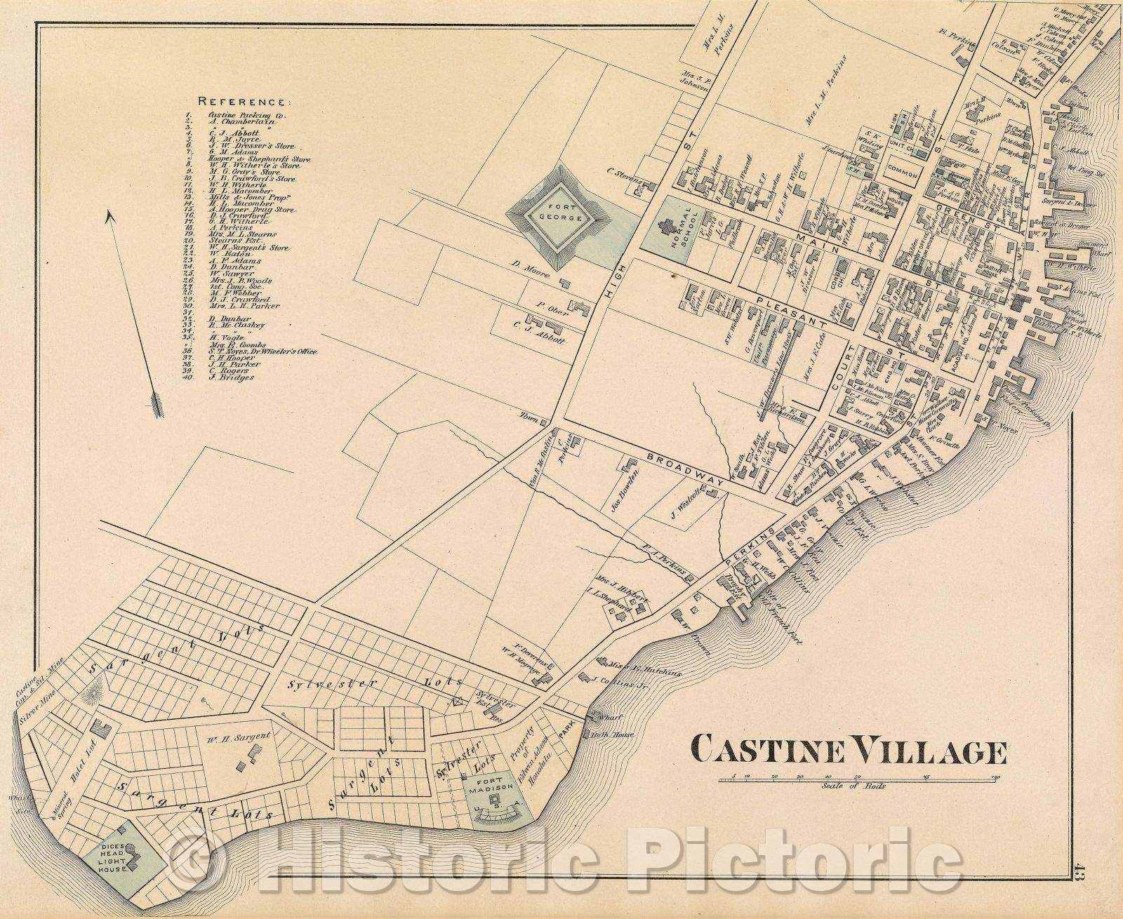Historic Map : Castine Village, 1881 , Vintage Wall Art