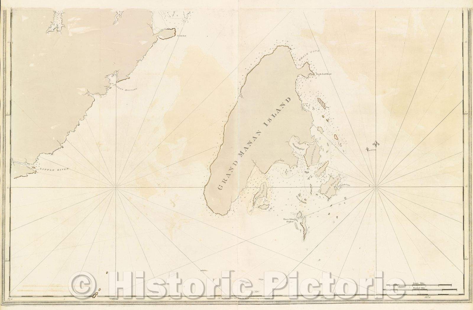 Historic Map : COAST OF MAINE: BOTTOM HALF OF TWO SHEET CHART: GRAND MANAN ISLAND, UNDATED, c. 1779 , Vintage Wall Art