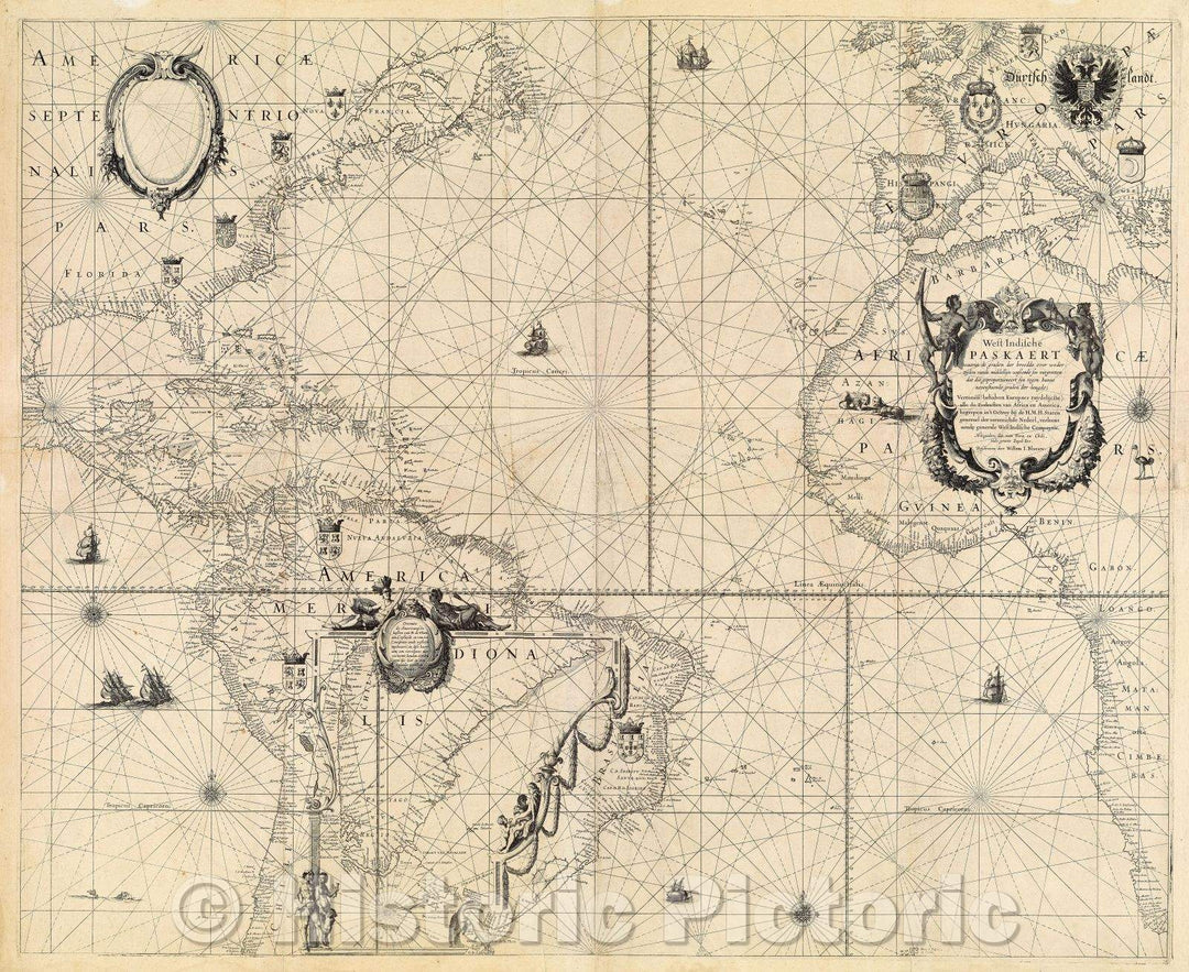 Historic Map : West Indische Paskaert, 1630 , Vintage Wall Art