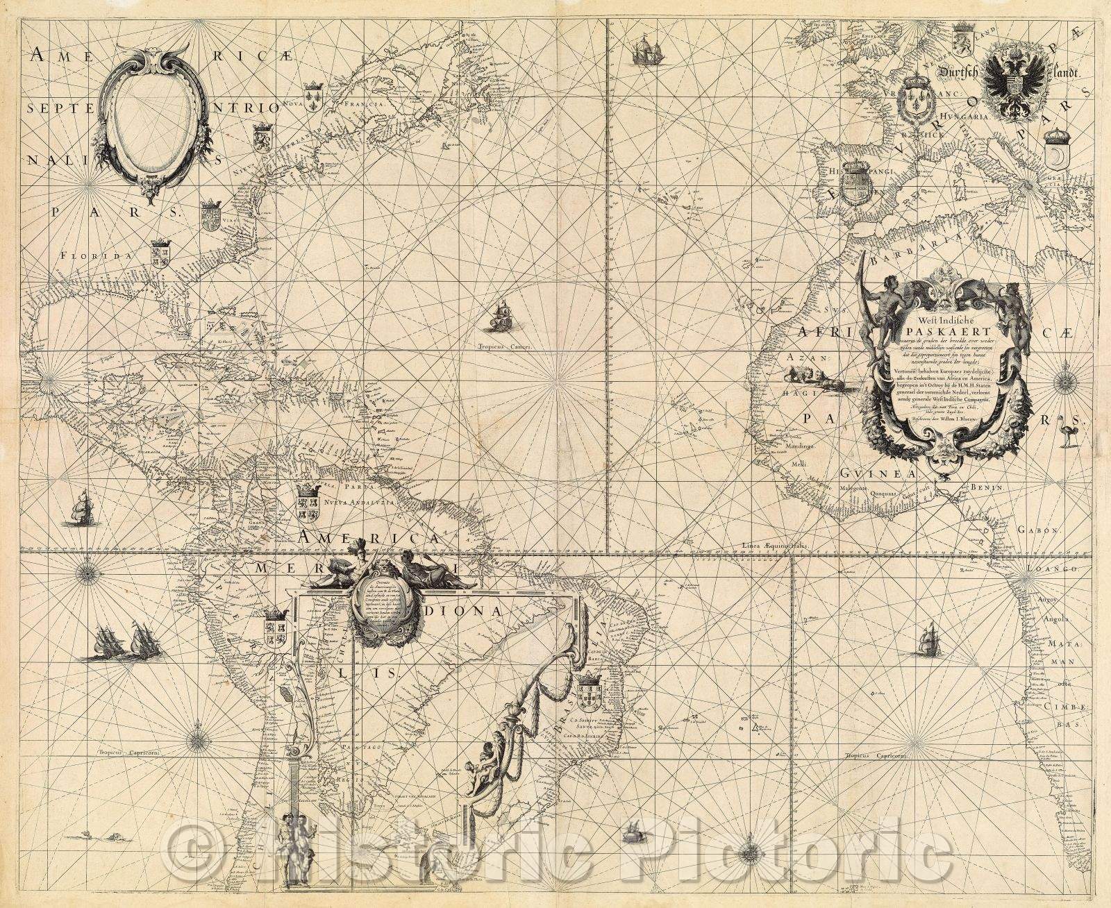 Historic Map : West Indische Paskaert, 1630 , Vintage Wall Art