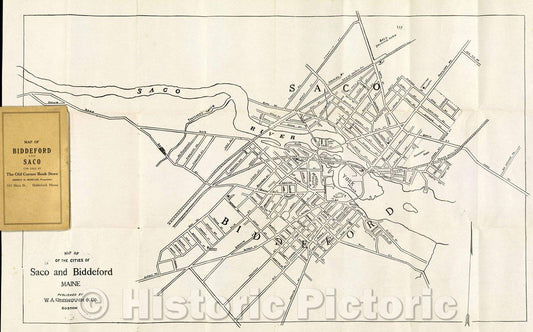 Historic Map : Map of the cities of Saco and Biddeford., 1932 , Vintage Wall Art