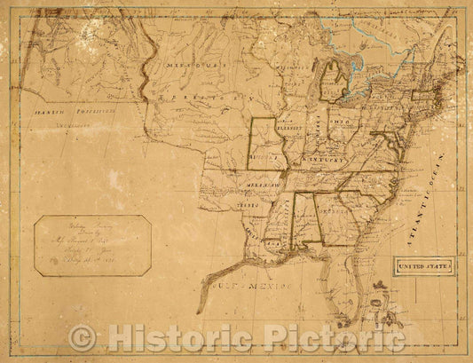 Historic Map : United States, 1830 , Vintage Wall Art