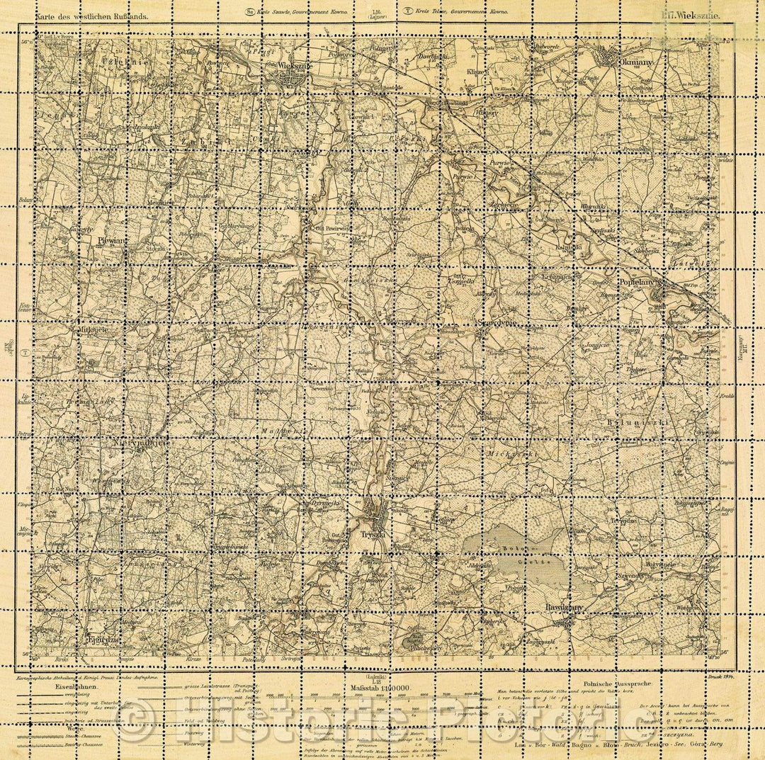 Historic Map : Karte des westlichen Russlands : I 17. Wiekszrie, 1914 , Vintage Wall Art