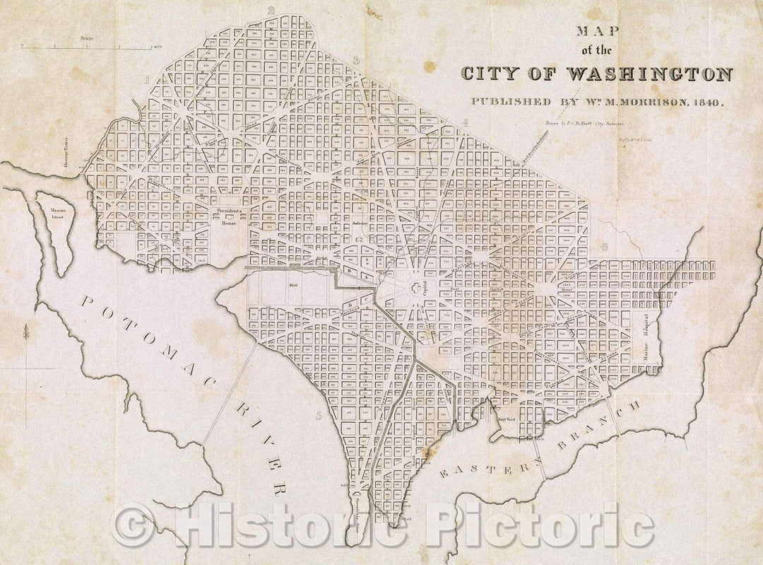 Historic Map : Map of the City of Washington., 1840 , Vintage Wall Art