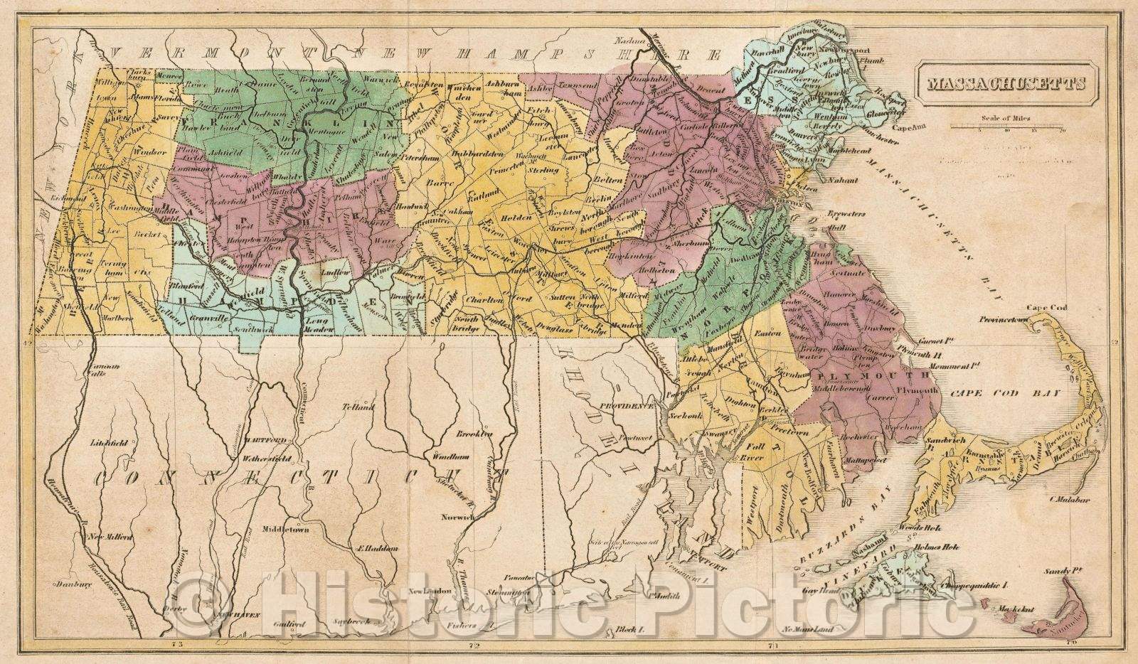 Historic Map : Massachusetts, 1839 , Vintage Wall Art