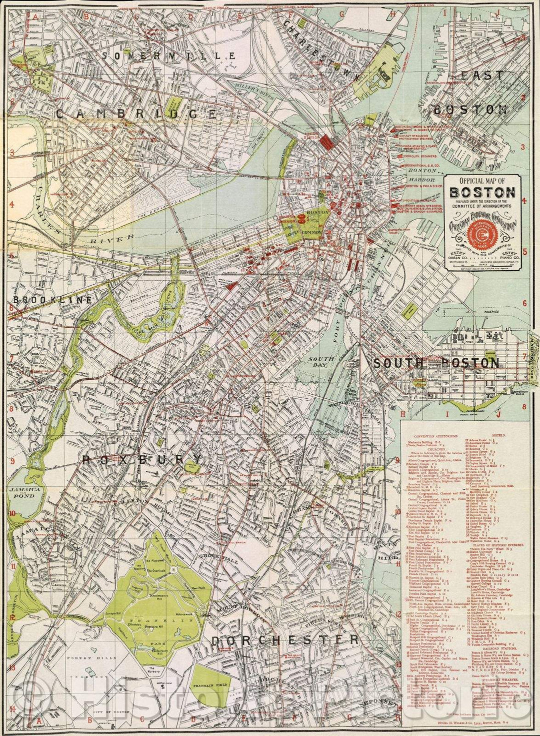 Historic Map : Official map of Boston / prepared under the direction of the Committee of Arrangements, Christian Endeavor Convention , 1895 , Vintage Wall Art