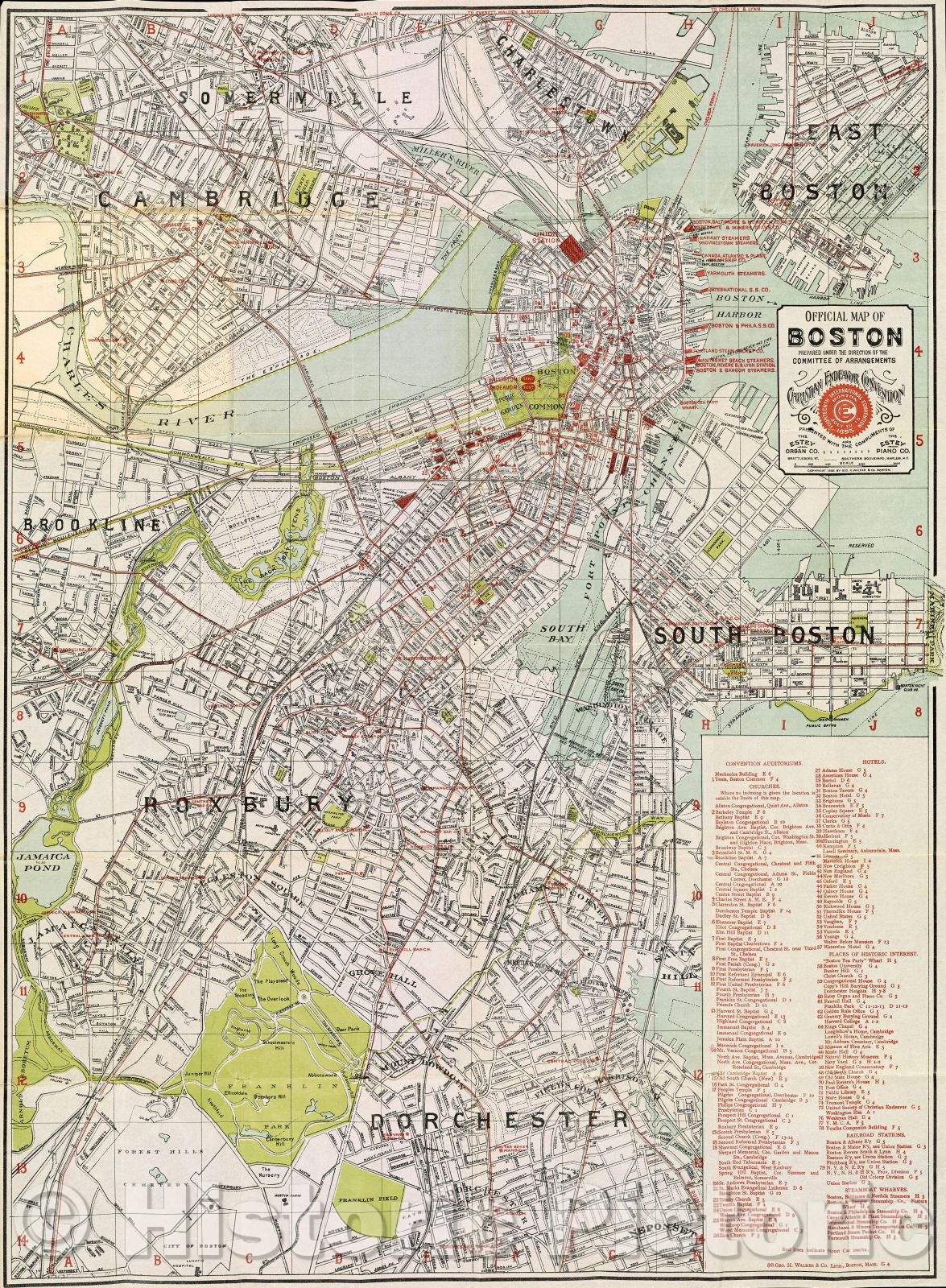 Historic Map : Official map of Boston / prepared under the direction of the Committee of Arrangements, Christian Endeavor Convention , 1895 , Vintage Wall Art