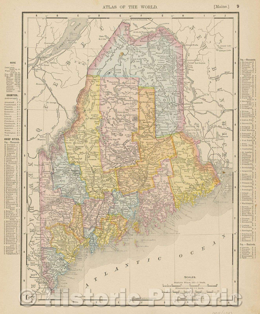 Historic Map : Maine, 1903 , Vintage Wall Art