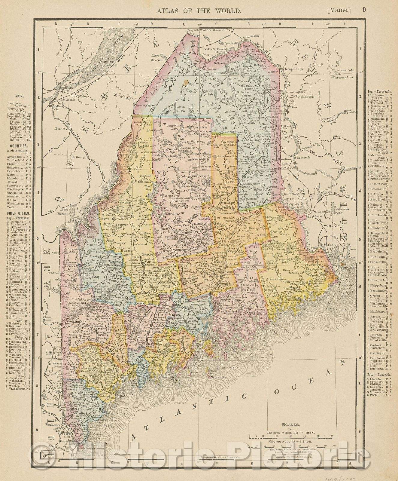 Historic Map : Maine, 1903 , Vintage Wall Art