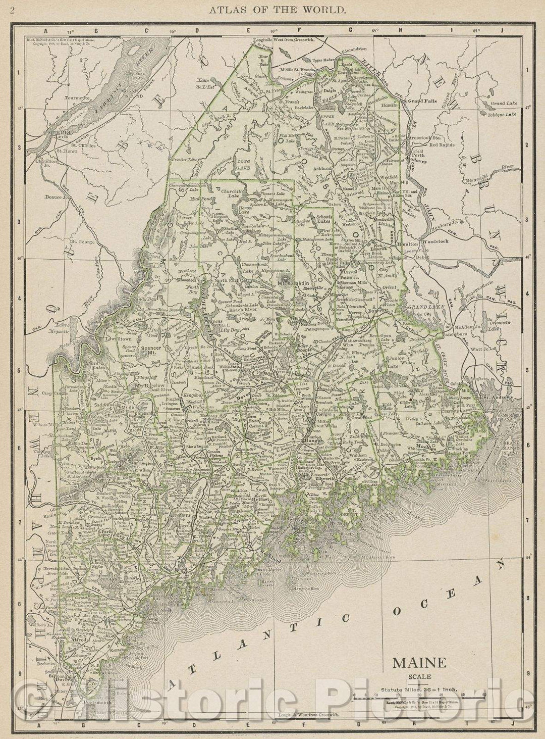 Historic Map : Maine, 1911 , Vintage Wall Art , v2