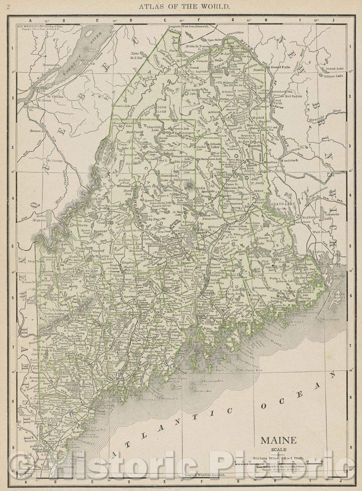 Historic Map : Maine, 1911 , Vintage Wall Art , v2