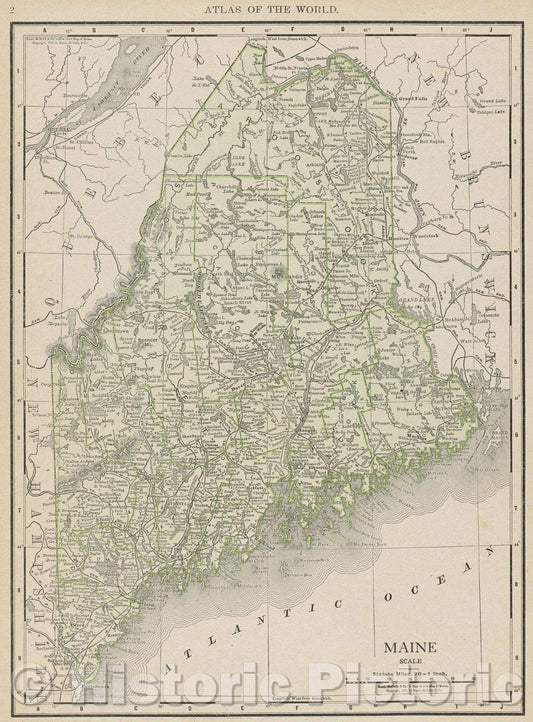 Historic Map : Maine, 1911 , Vintage Wall Art , v2