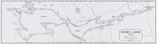 Historic Map : Sebec Lake Maine, 1940 , Vintage Wall Art