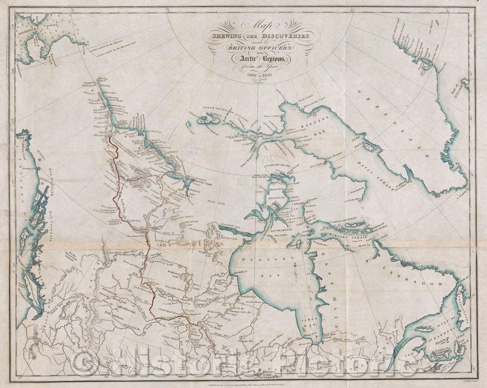 Historic Map : Map Shewing the Discoveries Made by Britsh Officers in the Arctic Regions from the Year 1818 to 1826, 1828 , Vintage Wall Art