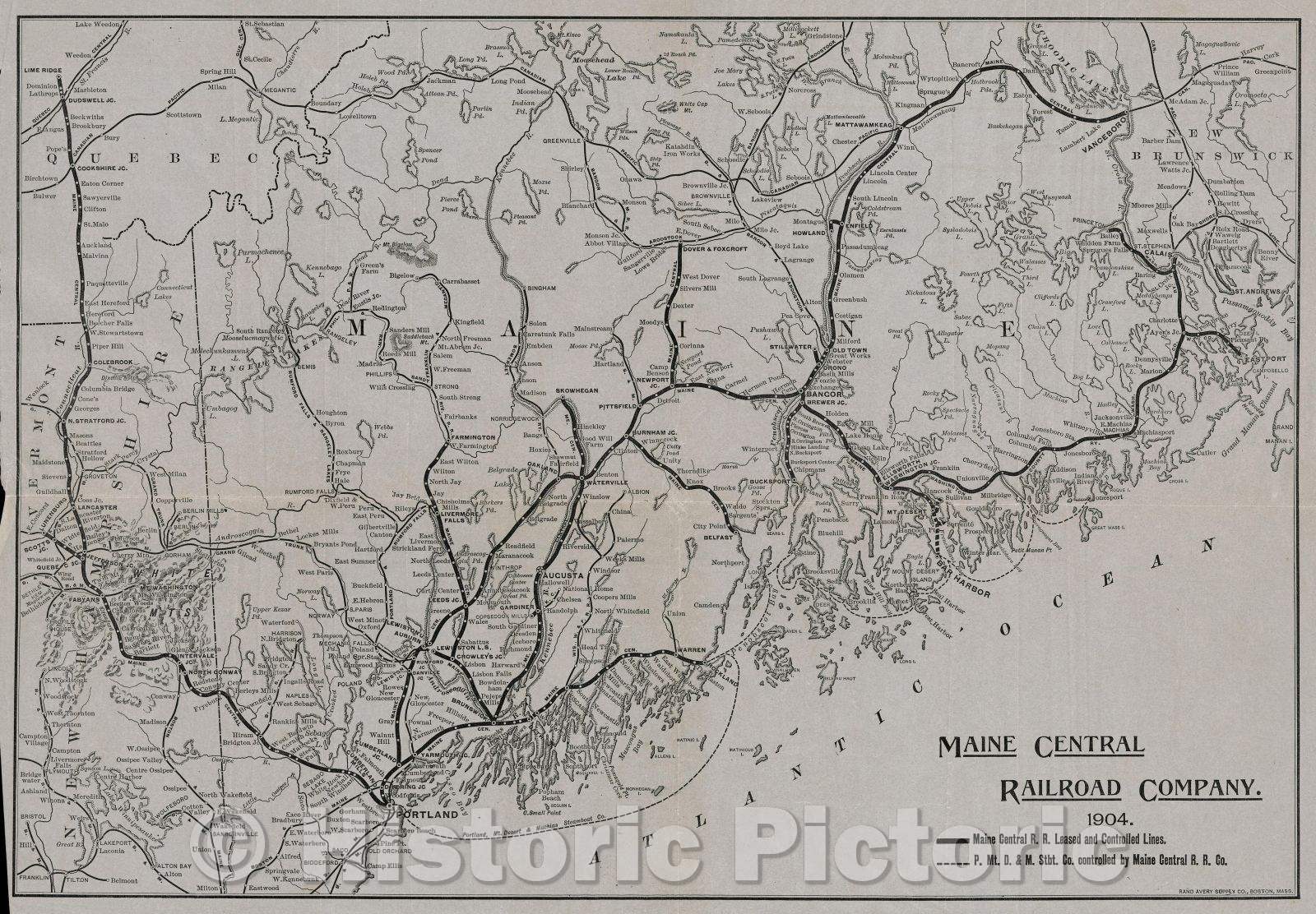 Historic Map : Maine Central Railroad Company 1904., 1904 , Vintage Wall Art