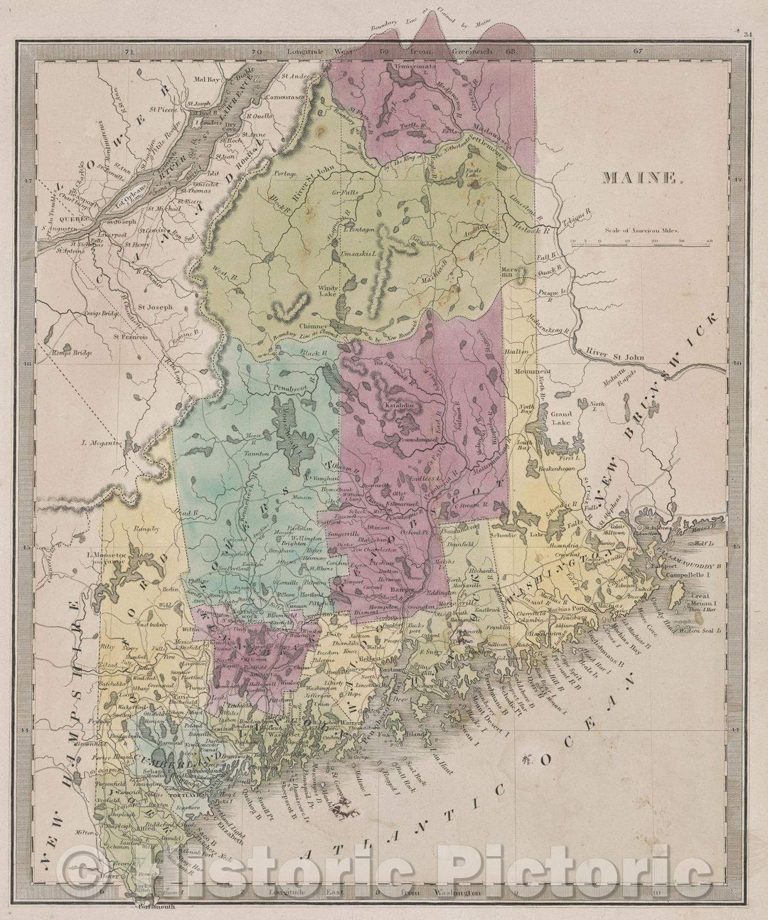 Historic Map : Maine, 1840 , Vintage Wall Art
