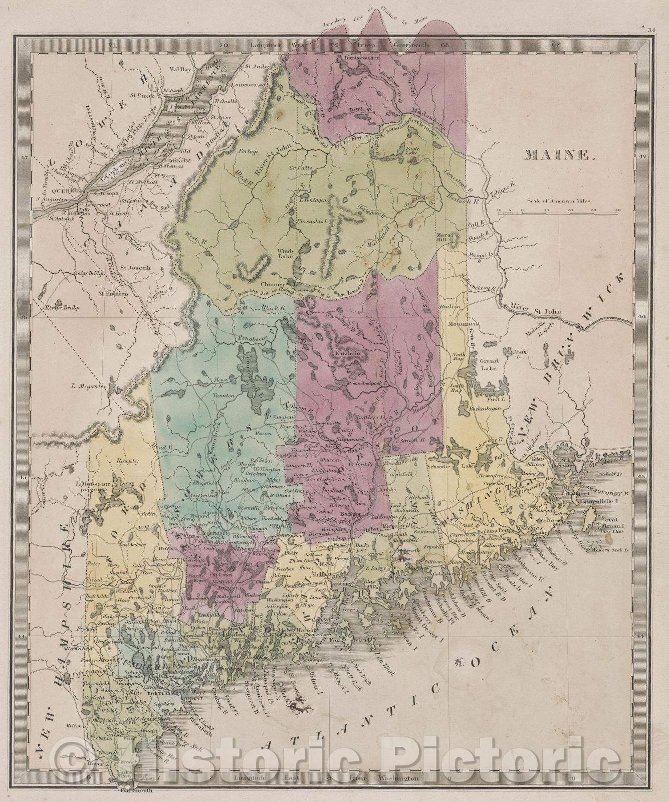 Historic Map : Maine, 1840 , Vintage Wall Art