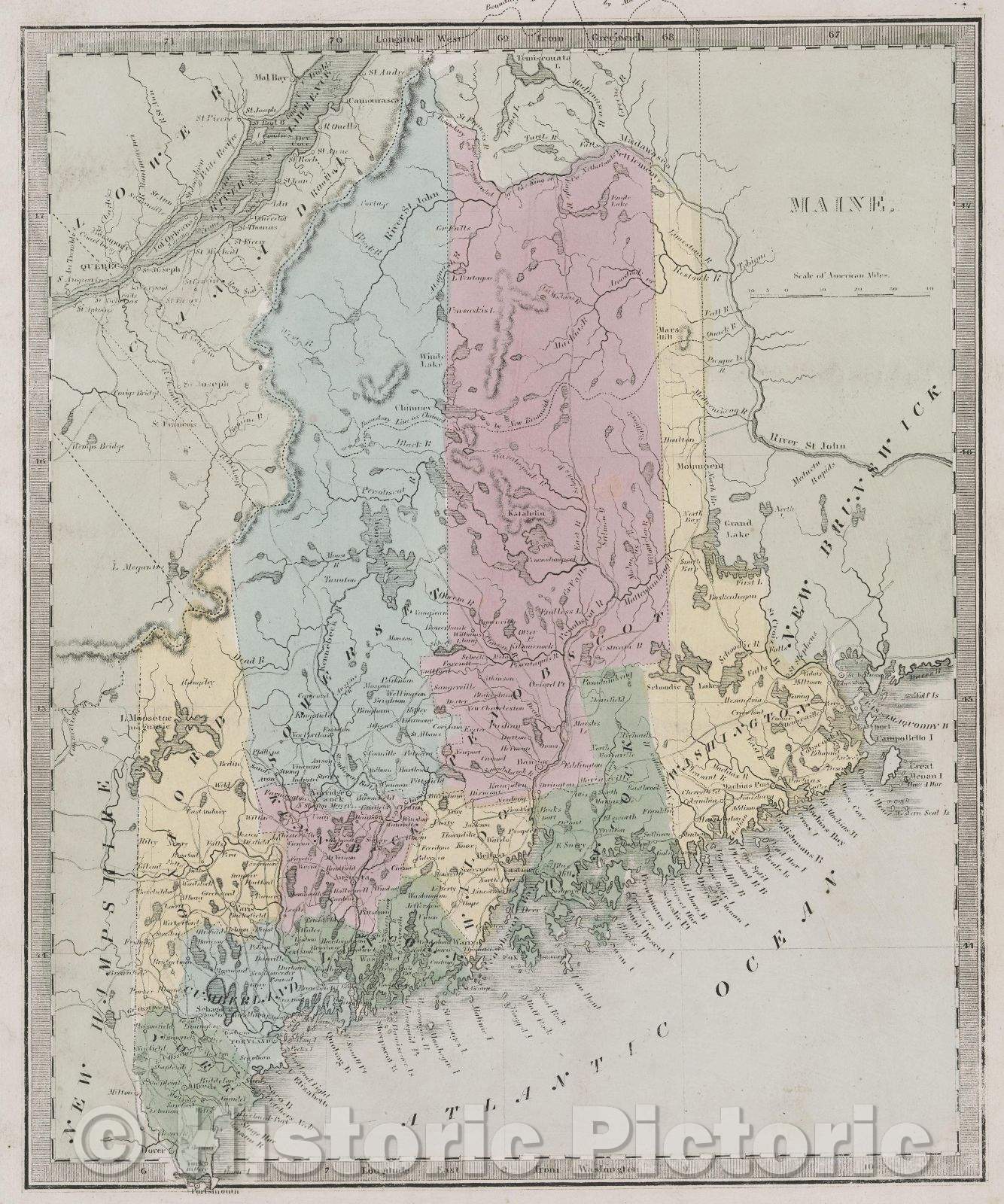 Historic Map : Maine, 1836 , Vintage Wall Art