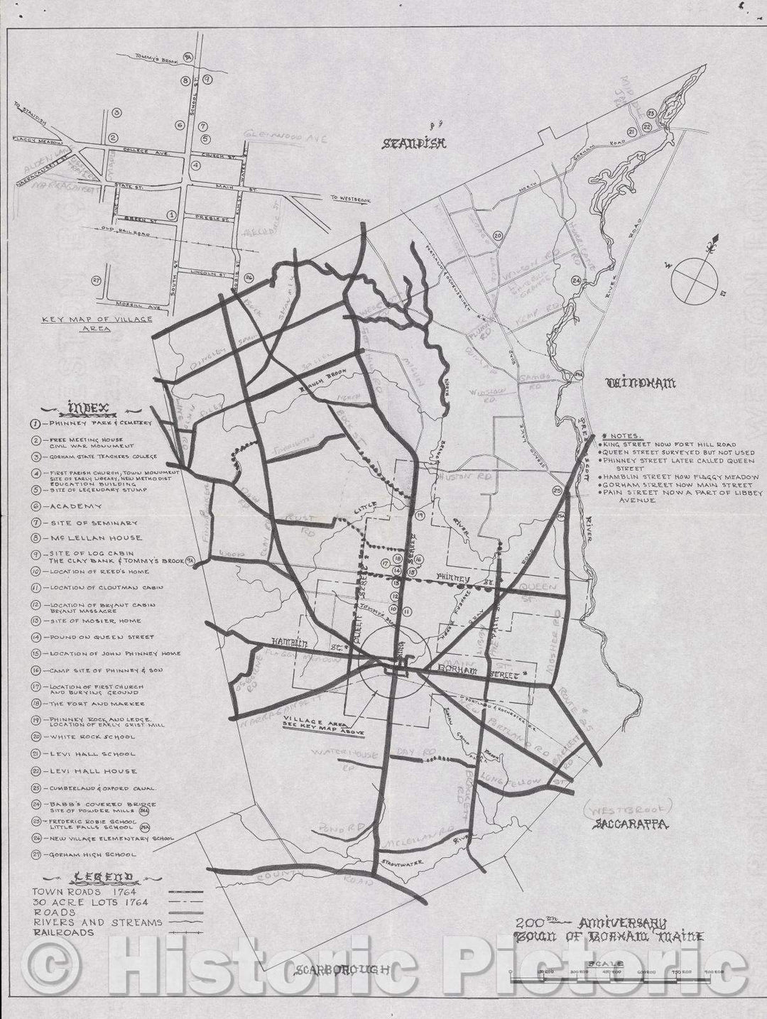 Historic Map : 200th Anniversary Town of Gorham Maine, 1964 , Vintage Wall Art