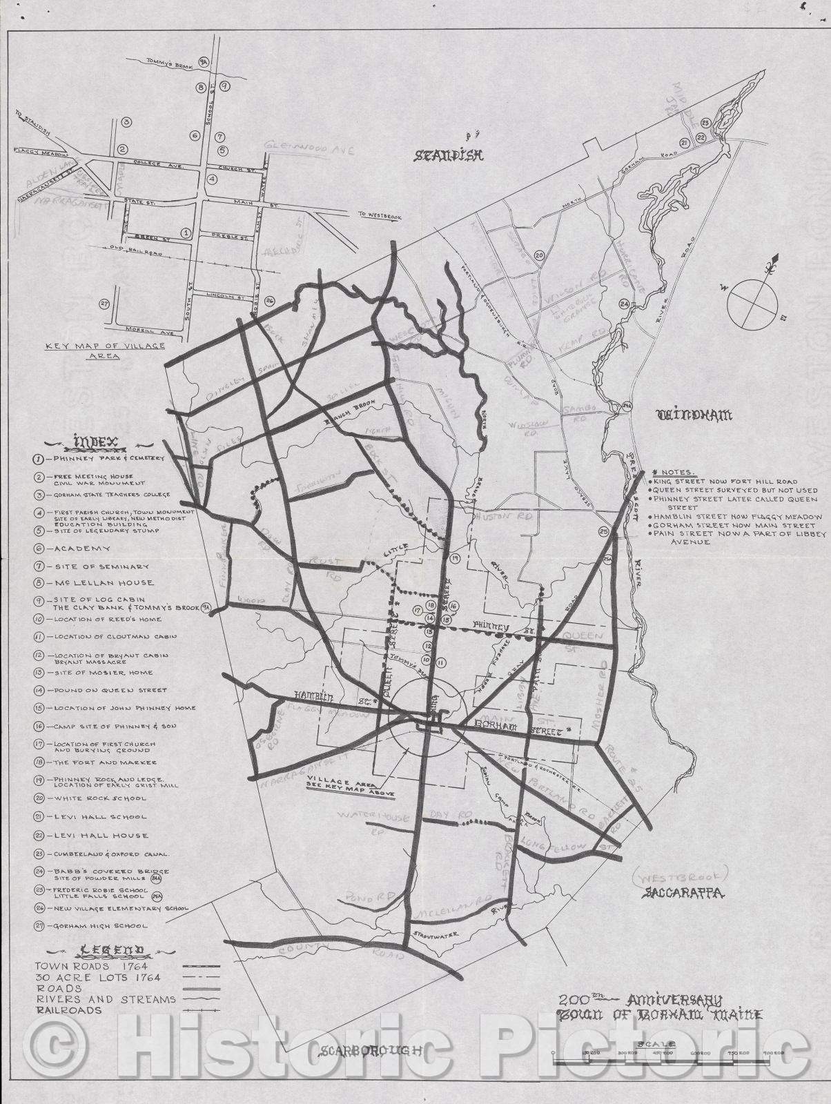 Historic Map : 200th Anniversary Town of Gorham Maine, 1964 , Vintage Wall Art