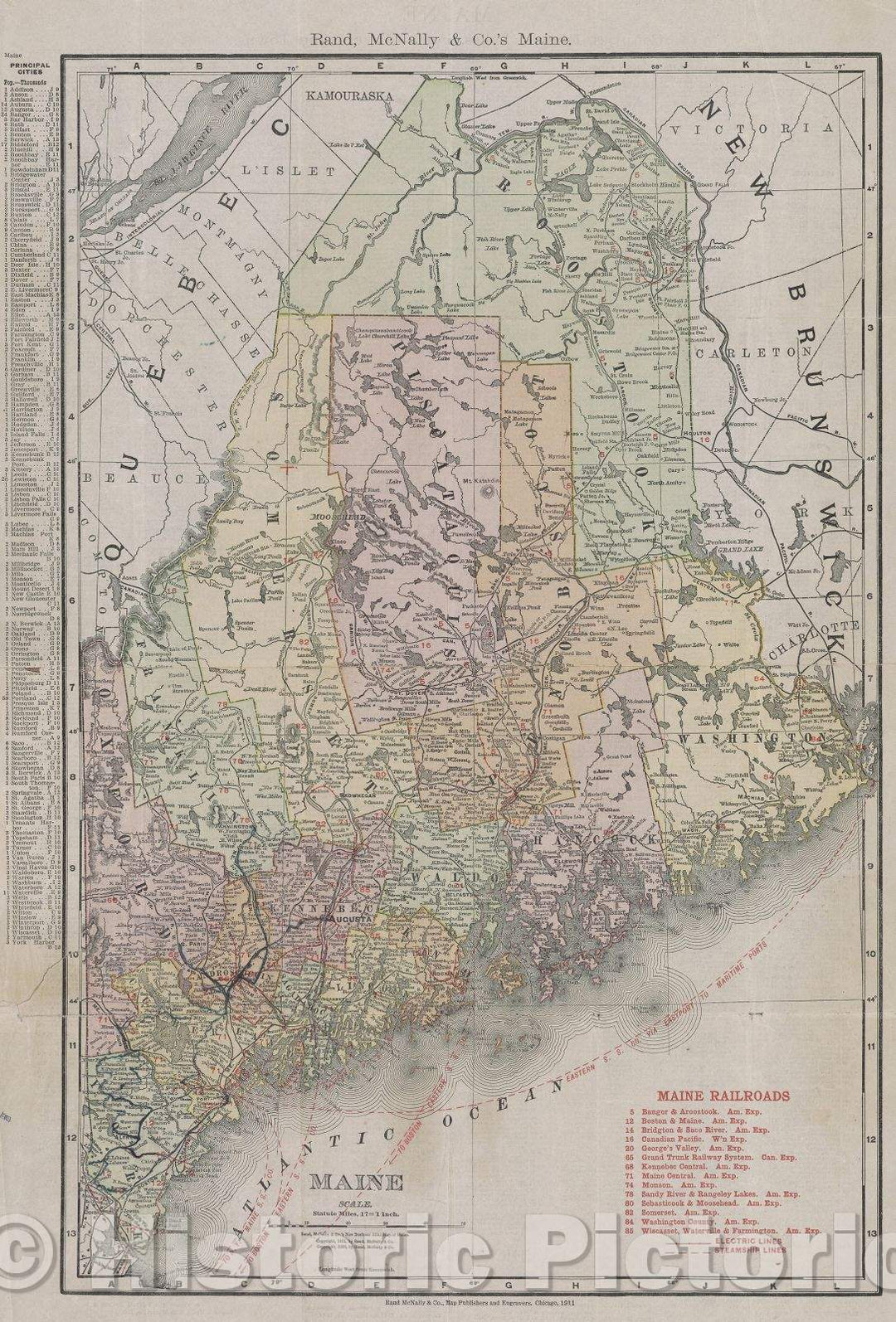 Historic Map : Maine, 1911 , Vintage Wall Art