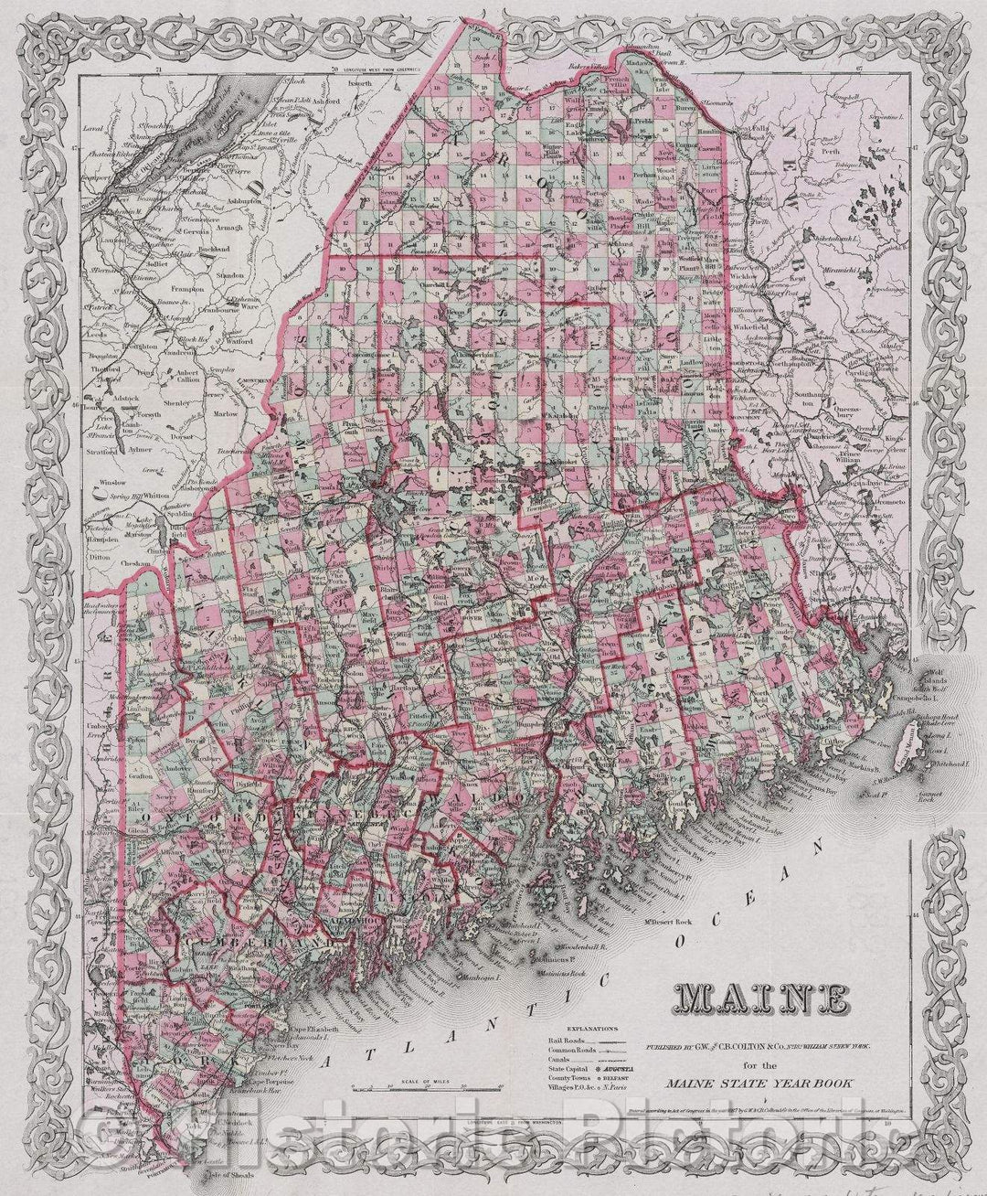 Historic Map : Maine, 1887 , Vintage Wall Art , v2