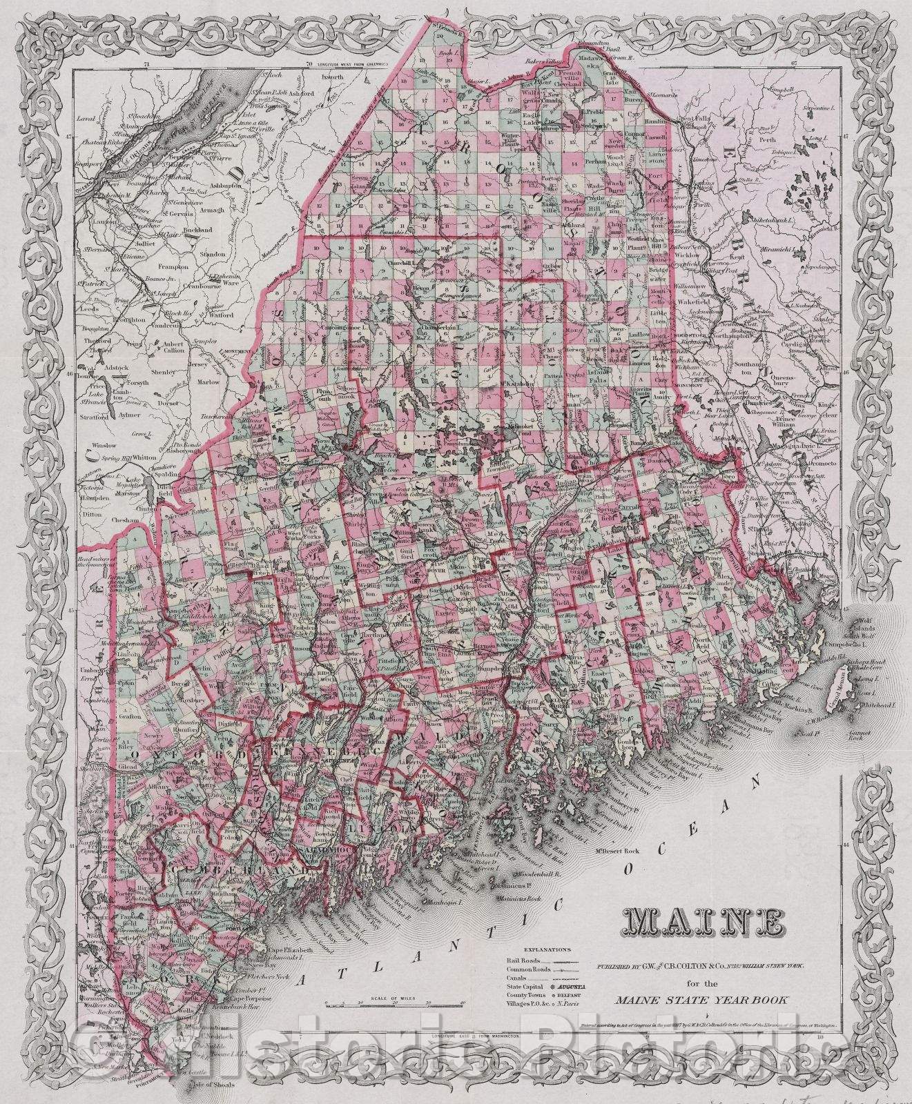 Historic Map : Maine, 1887 , Vintage Wall Art , v2