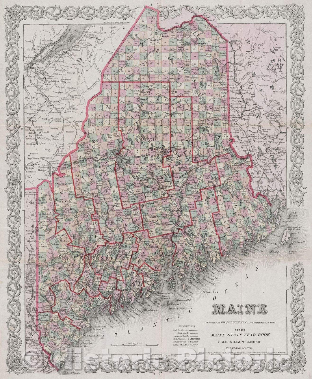 Historic Map : Maine, 1887 , Vintage Wall Art